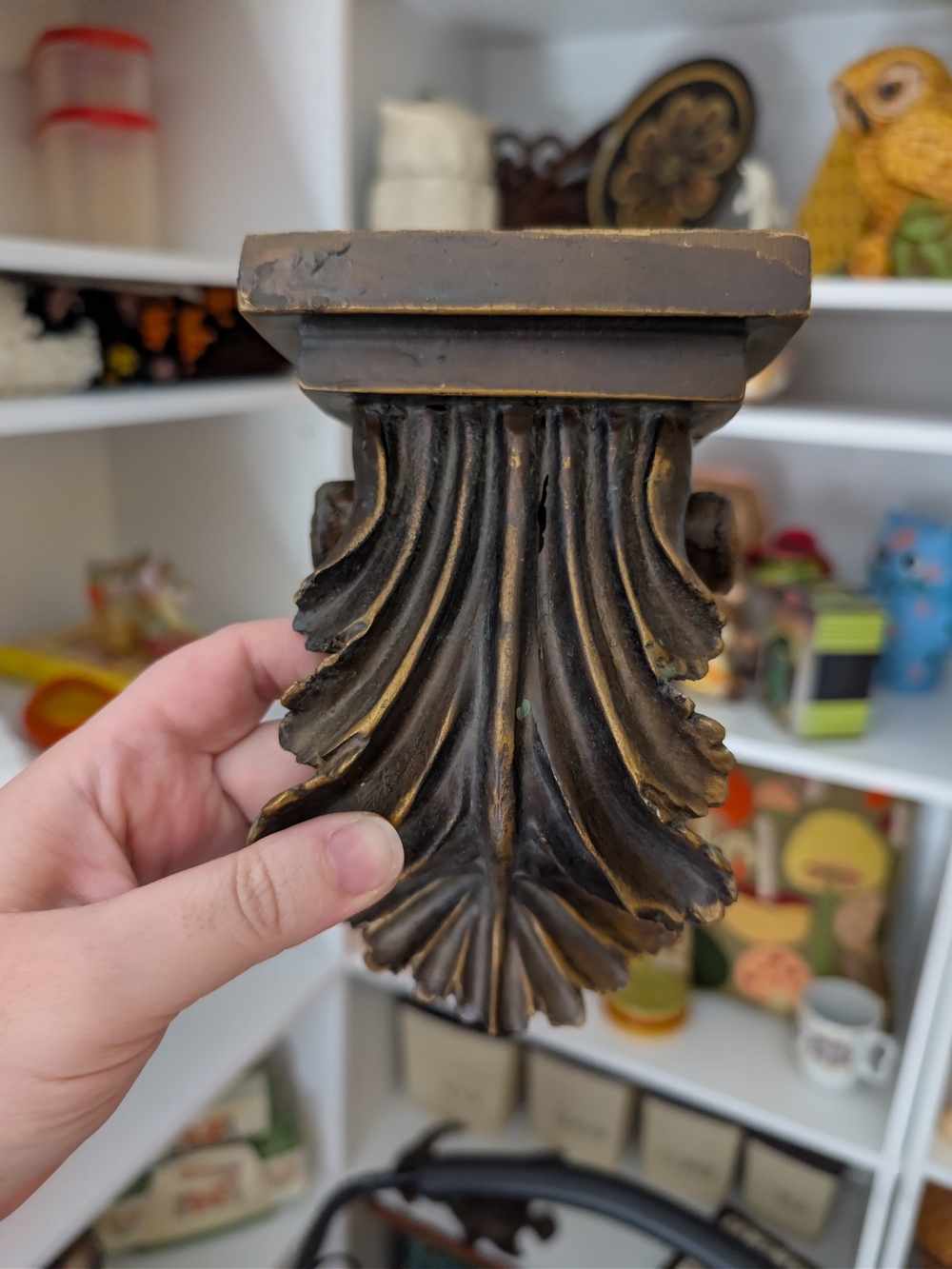 Ornate Antique-Style Wall Shelf in Dark Bronze and Gold